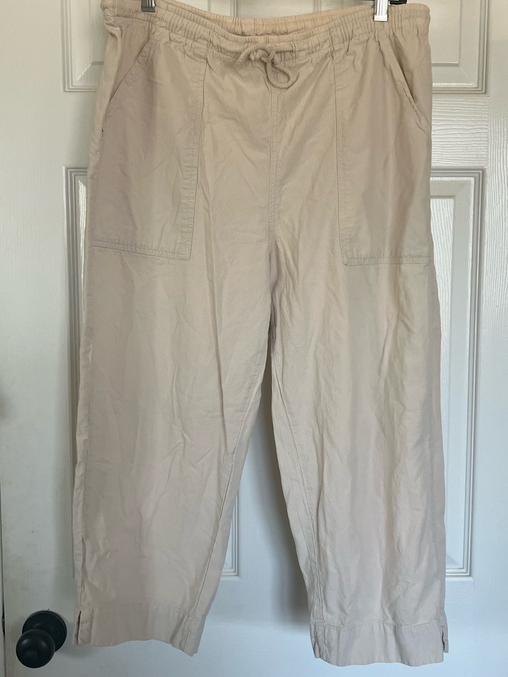 VTG Erika & Co Khaki Linen Utility Cropped Pants Elastic Waist Gorpcore S
